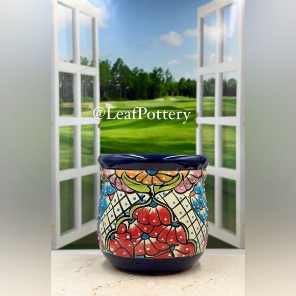 Catrina Talavera Handmade Multi Colored Ceramic Planter Pot - Picture 3 of 10